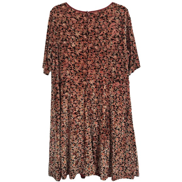 ModCloth Present the Event Burnout Velvet Fit Flare Dress 2X Brown Red Floral - Picture 3 of 13